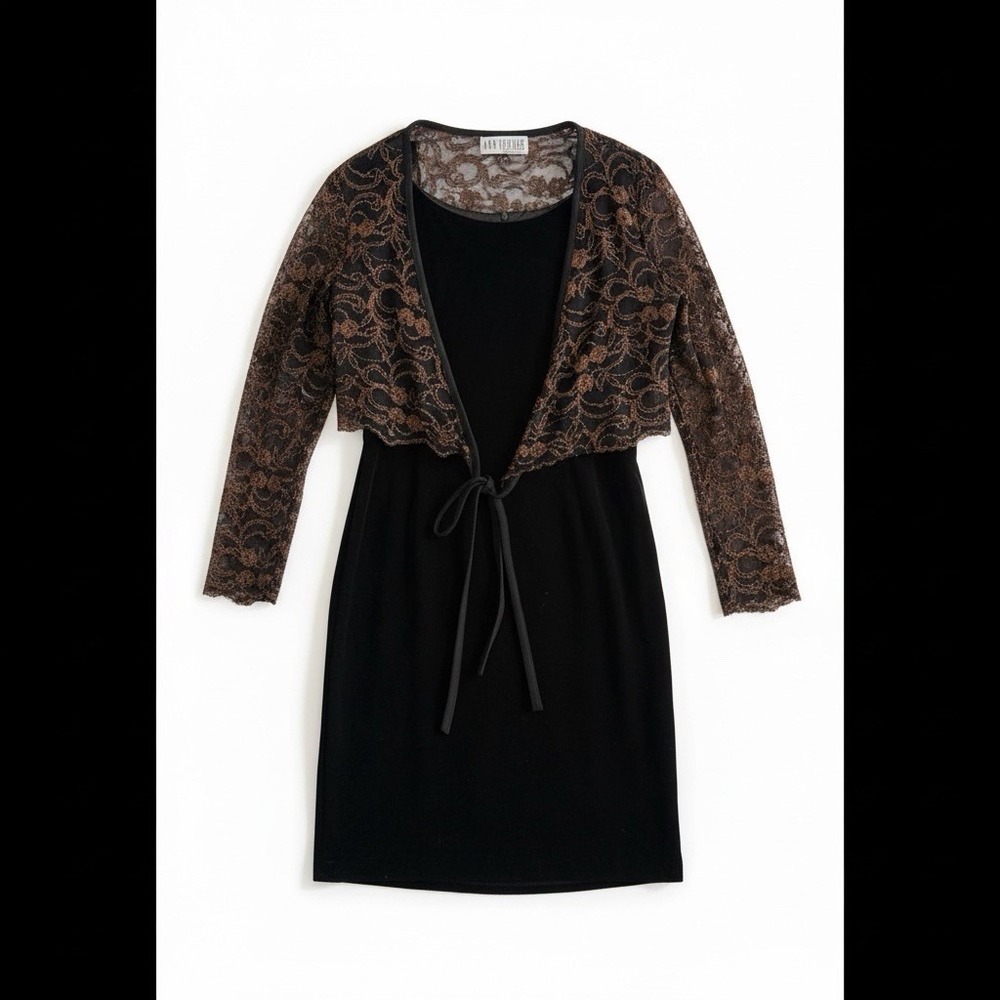 VTG Ann Tobias by Susan Allison Black Dress With‎ Lace Overlay Size 6